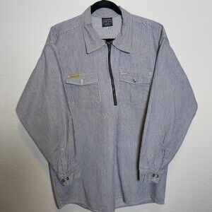 Prison Blues PRSN BLU Hickory Stripe Half Zip Work Shirt USA Made Large Tall